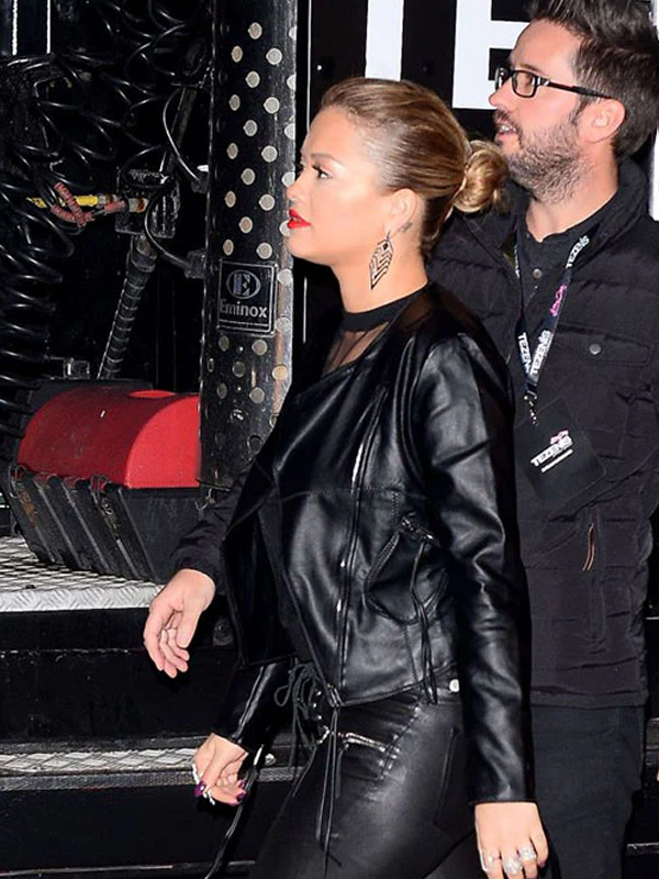 Rita Ora Black Biker Leather Jacket