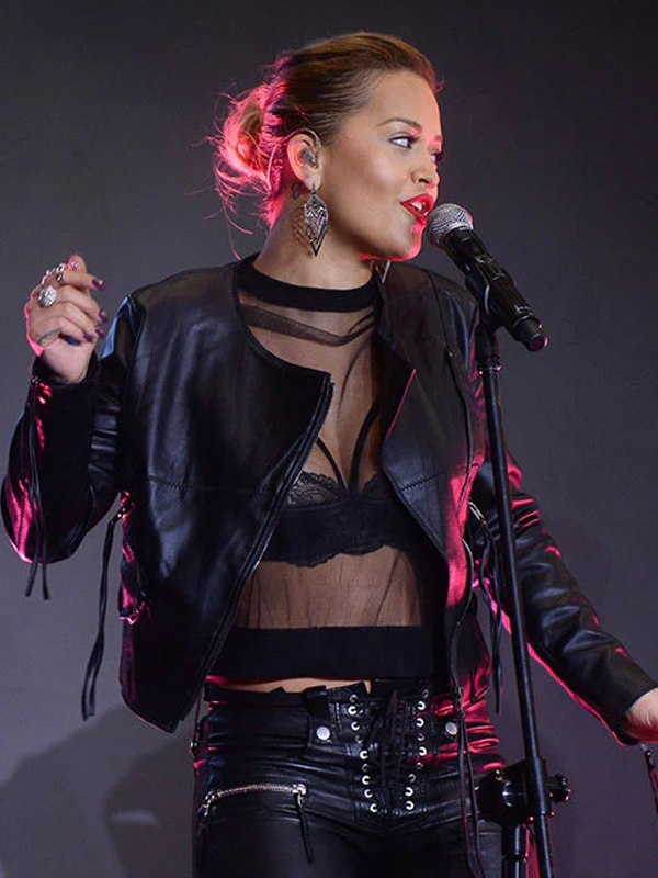 Rita Ora Leather Biker Black Jacket