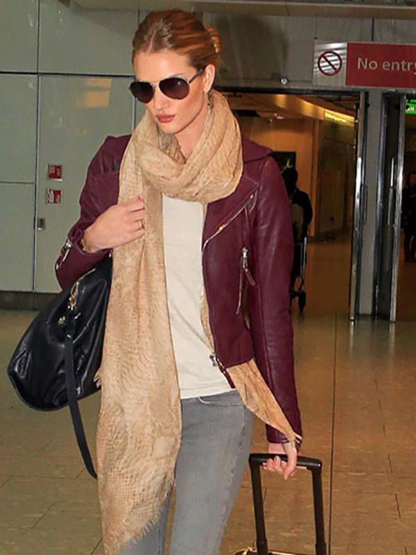 Rosie Huntington Whiteley Maroon Jacket