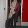 Rosie Huntington-Whiteley Maroon Leather Biker Jacket