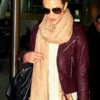 Rosie Huntington-Whiteley Maroon Leather Jacket