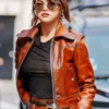 Selena Gomez Brown Leather Jacket