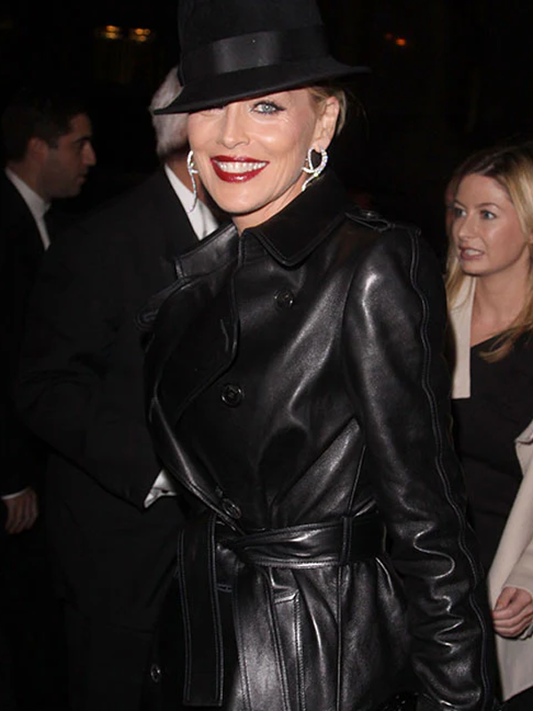 Sharon Stone Black Leather Blazer Coat