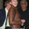 Sharon Stone Brown Leather Biker Jacket