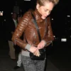 Sharon Stone Brown Leather Jacket