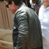 Tom Cruise Actor Gray Leather Bomber Jacket