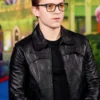 Tom Holland Actor Black Leather Bomber Jacket