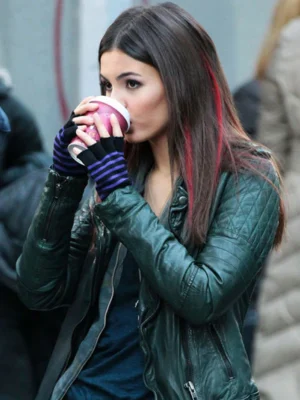 Victoria Justice Green Leather Jacket