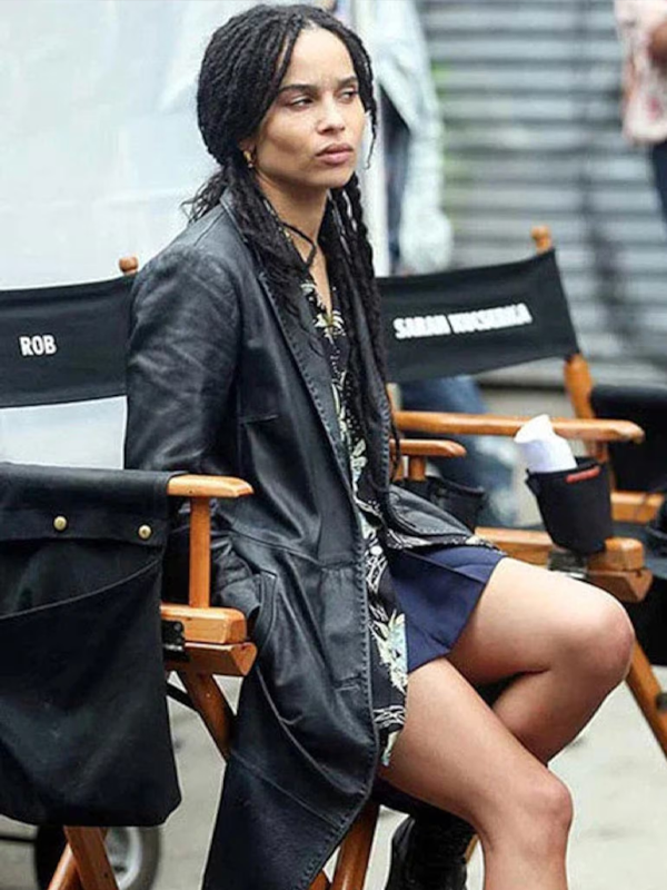 Zoe Kravitz Black Leather Trench Coat