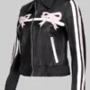Casual Wear Striped Bows Black Leather Jacket