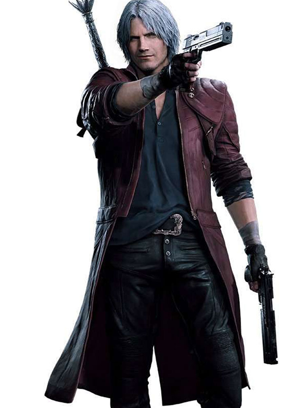 Devil May Cry 5 Dante Maroon Leather Trench Coat