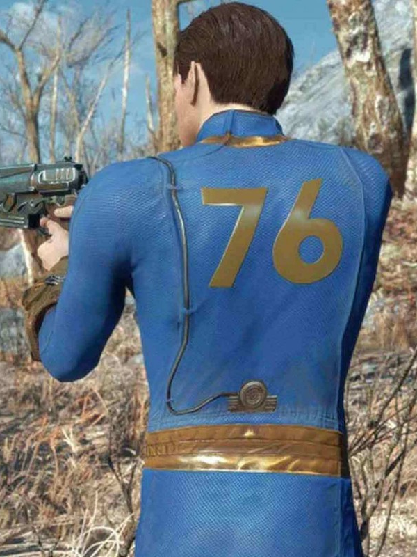 Fallout New Vegas Vault 76 Blue Leather Jacket