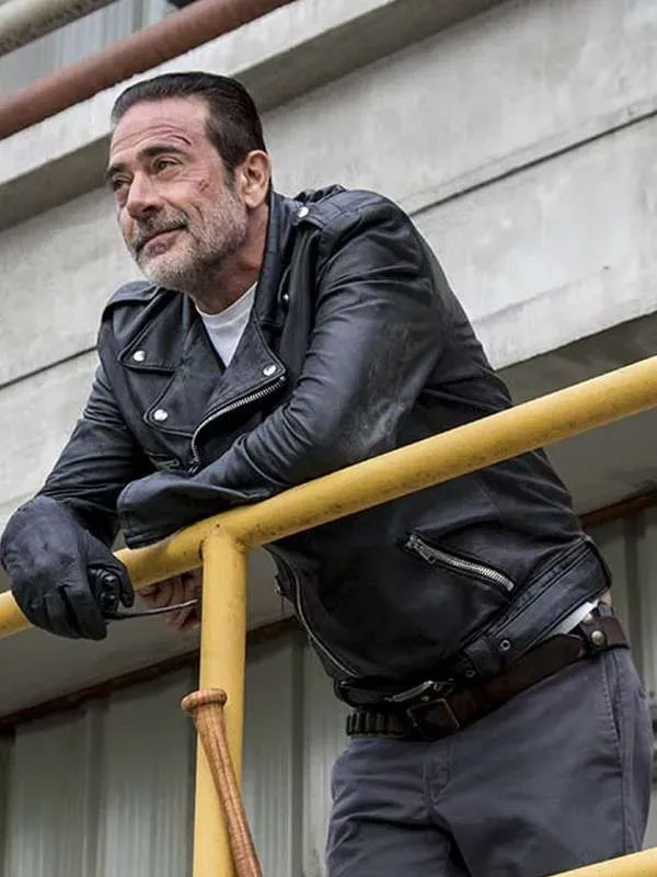 Jeffrey Dean Morgan The Walking Dead Negan Smith Black Biker Jacket