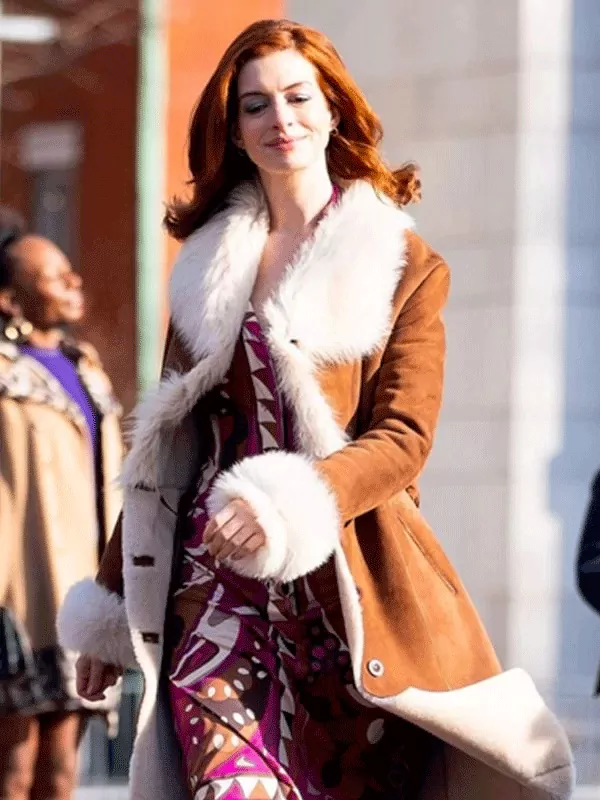 Modern Love Lexi Anne Hathaway Shearling Brown Leather Coat