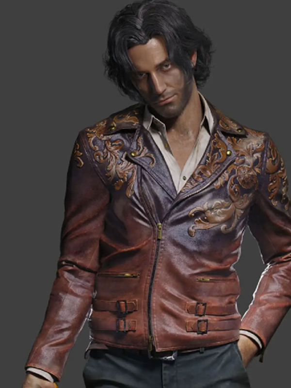 Resident Evil 4 Dr. Luis Serra Navarro Brown Leather Biker Style Jacket