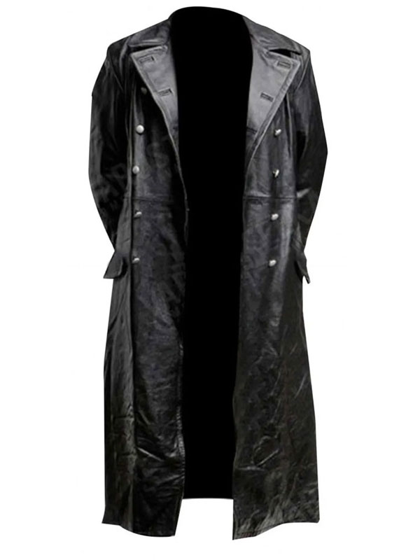 WW2 German Military Officer Uniform Black Leather Coat