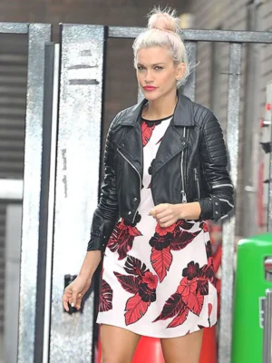 Ashley Roberts Black Leather Biker Cropped Jacket